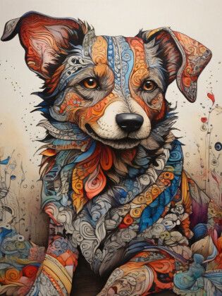 Produktbild: CALVENDO Puzzle Hund, Tier, Haustier, zentangle, bunt, farbenfroh, Fantasie, Kinderzimmer, Kinder, | 1000 Teile Lege-Gr&ouml;&szlig;e 64x48cm Foto-Puzzle f&uuml;r gl&uuml;