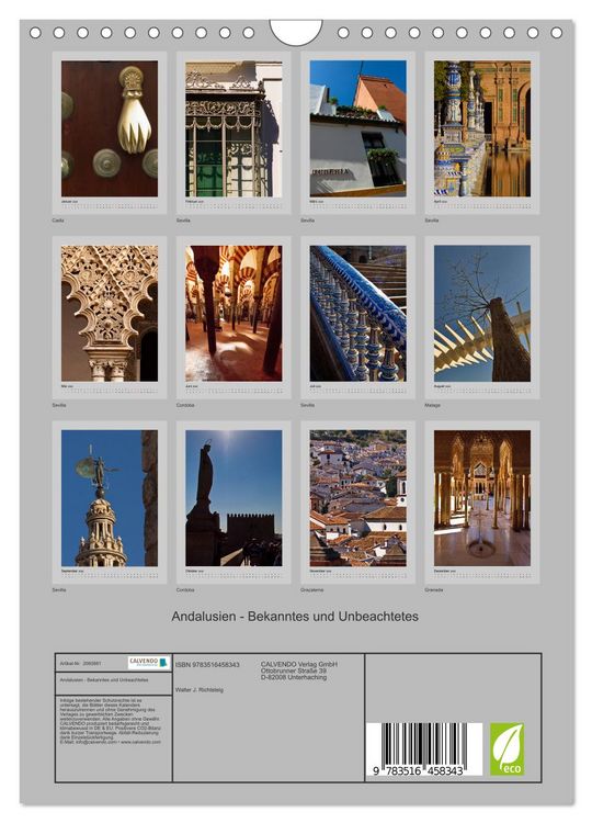 Produktbild: Andalusien - Bekanntes und Unbeachtetes (Wandkalender 2026 DIN A4 hoch), CALVENDO Monatskalender