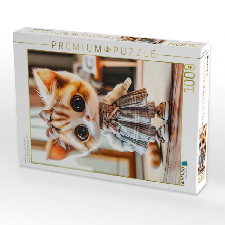 Produktbild: CALVENDO Puzzle K&auml;tzchen in einem karierten Kleid | 1000 Teile Lege-Gr&ouml;&szlig;e 64x48cm Foto-Puzzle f&uuml;r gl&uuml;ckliche Stunden
