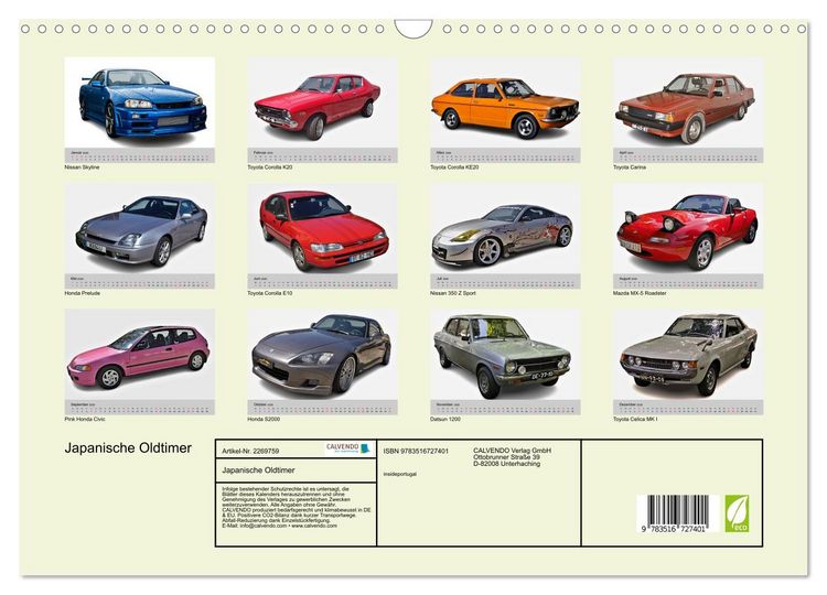 Produktbild: Japanische Oldtimer (Wandkalender 2026 DIN A3 quer), CALVENDO Monatskalender