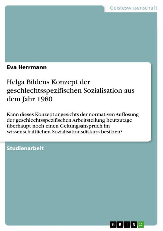 Produktbild: Helga Bildens Konzept der geschlechtsspezifischen Sozialisation aus dem Jahr 1980