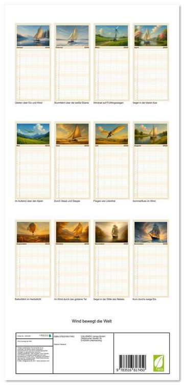 Produktbild: Familienplaner 2026 - Wind bewegt die Welt mit 5 Spalten (Wandkalender, 21 x 45 cm) CALVENDO