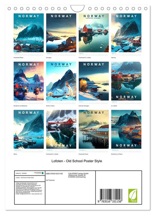 Produktbild: Lofoten - Old School Poster Style (Wandkalender 2026 DIN A4 hoch), CALVENDO Monatskalender