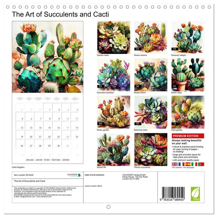 Produktbild: The Art of Succulents and Cacti (Wall Calendar 2026 12 &times; 12 Inch) CALVENDO 12 Month Wall Calendar