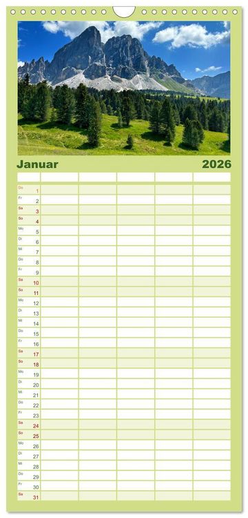 Produktbild: Familienplaner 2026 - Erlebe mit mir die Sch&ouml;nheit der Alpen mit 5 Spalten (Wandkalender, 21 x 45 cm) CALVENDO