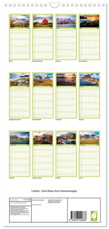Produktbild: Familienplaner 2026 - Lofoten - Eine Reise durch Nordnorwegen mit 5 Spalten (Wandkalender, 21 x 45 cm) CALVENDO