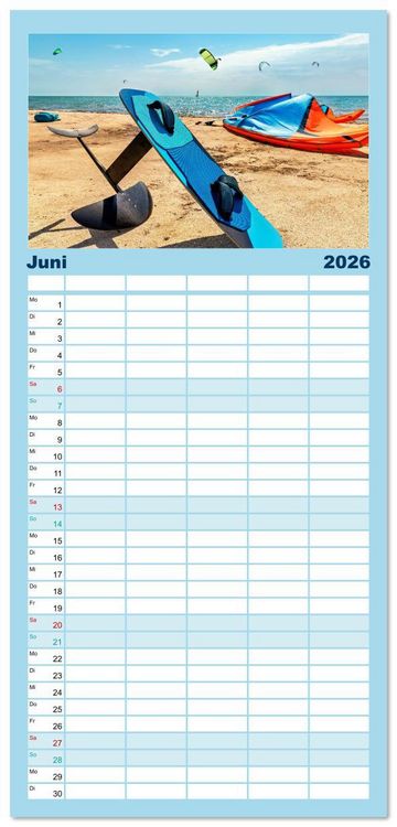 Produktbild: Familienplaner 2026 - Wingfoilen - fliegen &uuml;ber das Wasser mit 5 Spalten (Wandkalender, 21 x 45 cm) CALVENDO