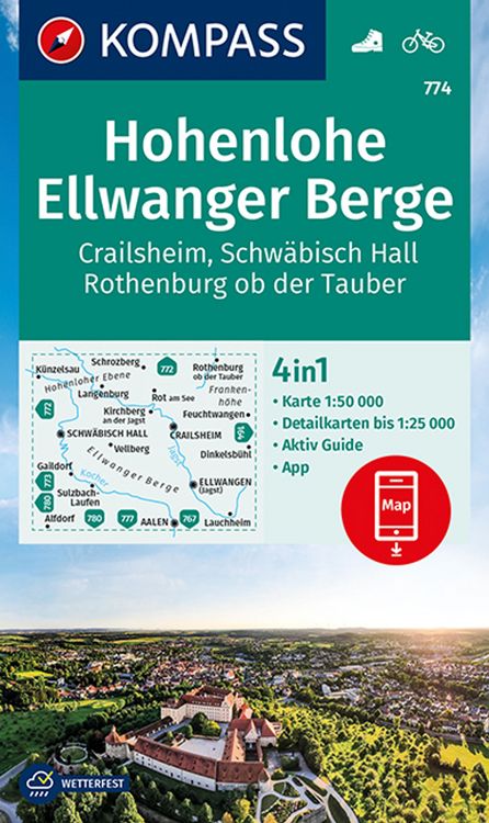 Produktbild: KOMPASS Wanderkarte 774 Hohenlohe, Ellwanger Berge, Crailsheim, Schw&auml;bisch Hall, Rothenburg ob der Tauber 1:50.000