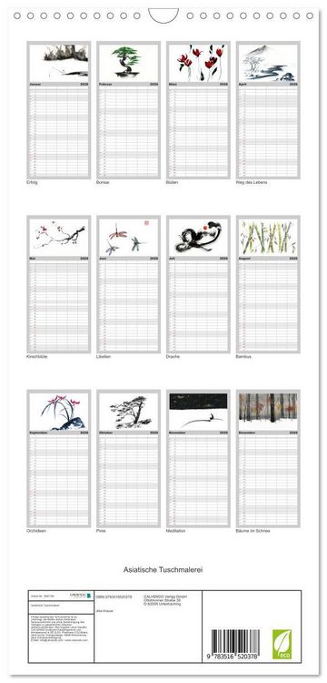 Produktbild: Familienplaner 2026 - Asiatische Tuschmalerei mit 5 Spalten (Wandkalender, 21 x 45 cm) CALVENDO