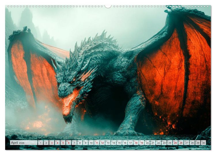 Produktbild: M&Auml;CHTIGE DRACHEN Mystische Wesen (Wandkalender 2026 DIN A2 quer), CALVENDO Monatskalender