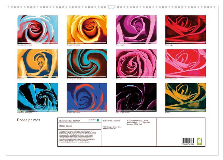 Produktbild: Roses peintes (Calendrier mural 2026 DIN A2 vertical), CALVENDO calendrier mensuel