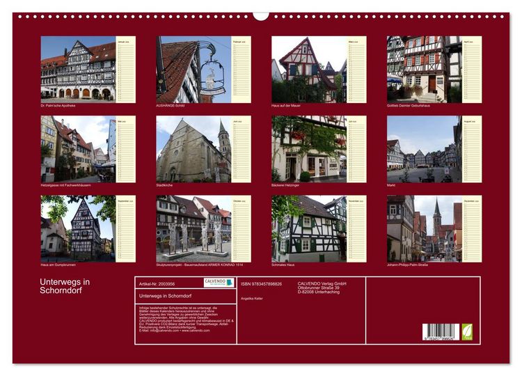 Produktbild: Unterwegs in Schorndorf (Wandkalender 2026 DIN A2 quer), CALVENDO Monatskalender