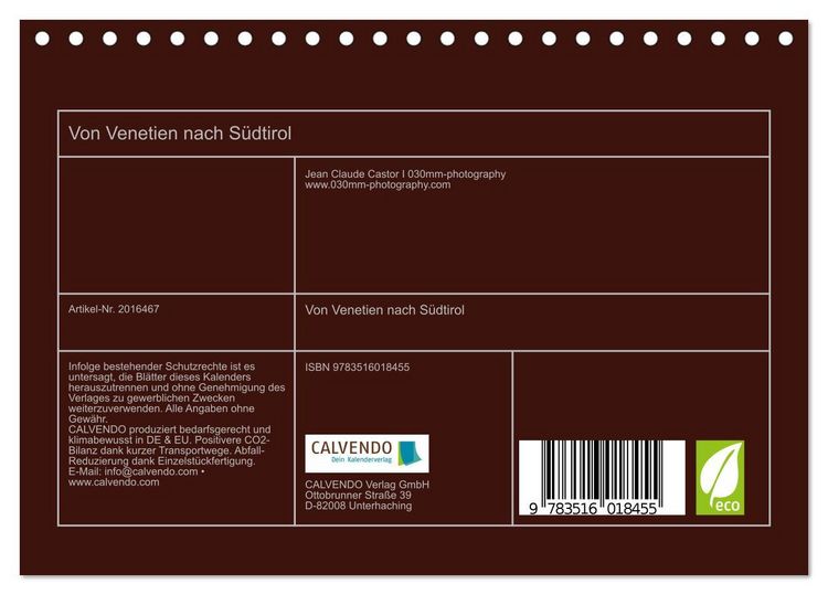 Produktbild: Von Venetien nach S&uuml;dtirol (Tischkalender 2026 DIN A5 quer), CALVENDO Monatskalender