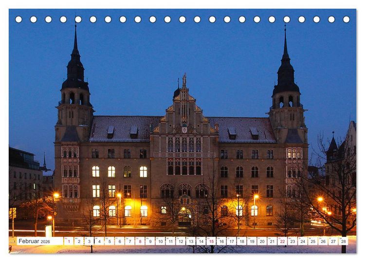 Produktbild: HALLE SAALE BEI NACHT (Tischkalender 2026 DIN A5 quer), CALVENDO Monatskalender