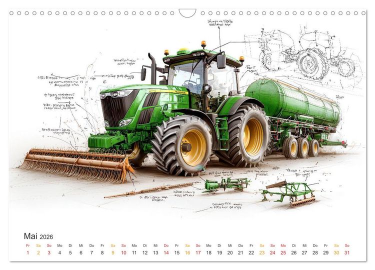 Produktbild: Traktoren - Design und Power Studien in Gr&uuml;n (Wandkalender 2026 DIN A3 quer), CALVENDO Monatskalender
