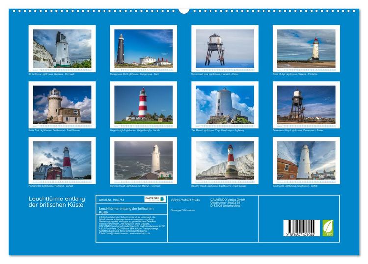 Produktbild: Leuchtt&uuml;rme entlang der britischen K&uuml;ste (hochwertiger Premium Wandkalender 2026 DIN A2 quer), Kunstdruck in Hochglanz