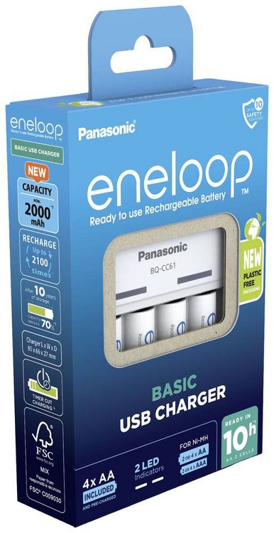 Produktbild: Panasonic BQ-CC61 + eneloop AA Rundzellen-Ladeger&auml;t NiMH Micro (AAA), Mignon (AA)