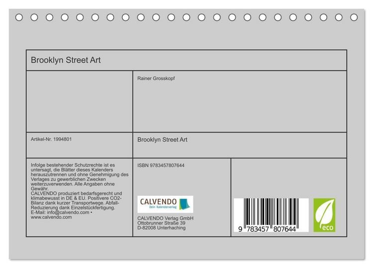 Produktbild: Brooklyn Street Art (Tischkalender 2026 DIN A5 quer), CALVENDO Monatskalender