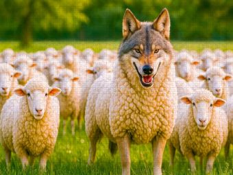 Produktbild: CALVENDO Puzzle Der Wolf im Schafspelz - T&auml;uschung mit Witz | 1000 Teile Lege-Gr&ouml;&szlig;e 64x48cm Foto-Puzzle f&uuml;r gl&uuml;ckliche Stunden