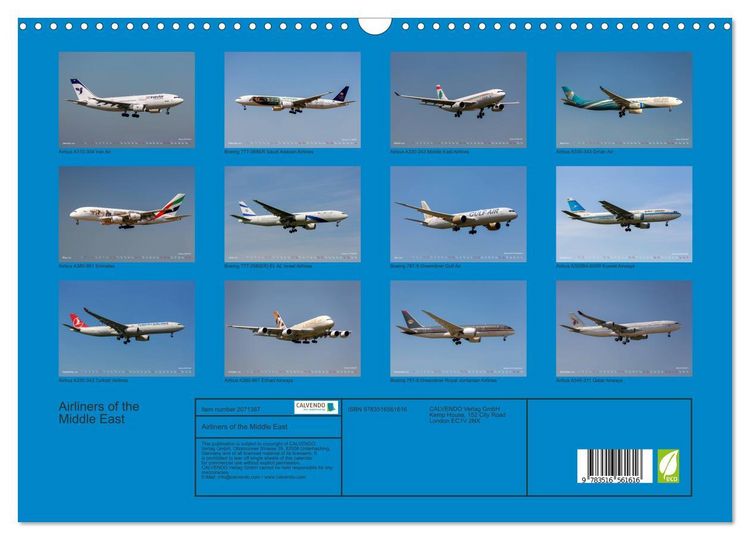 Produktbild: Airliners of the Middle East (Wall Calendar 2026 DIN A3 landscape), CALVENDO 12 Month Wall Calendar