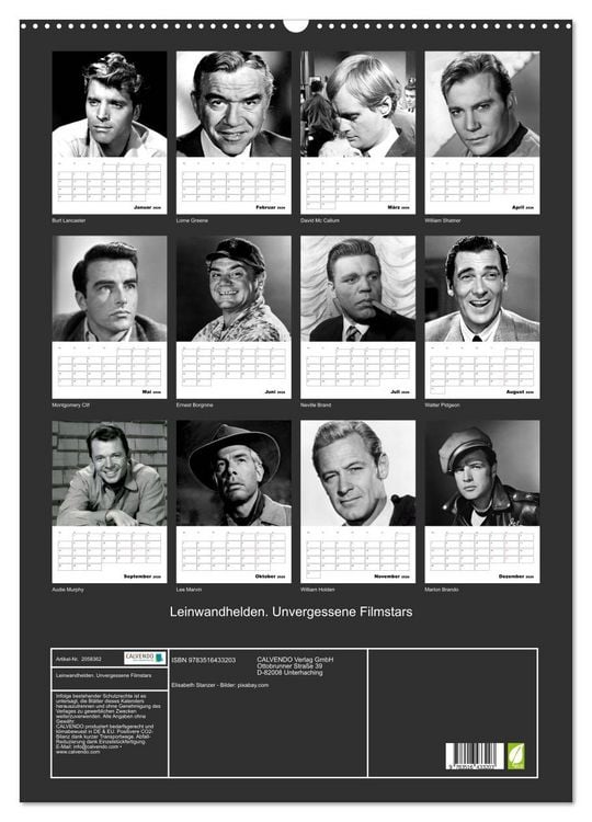 Produktbild: Leinwandhelden. Unvergessene Filmstars (Wandkalender 2026 DIN A2 hoch), CALVENDO Monatskalender
