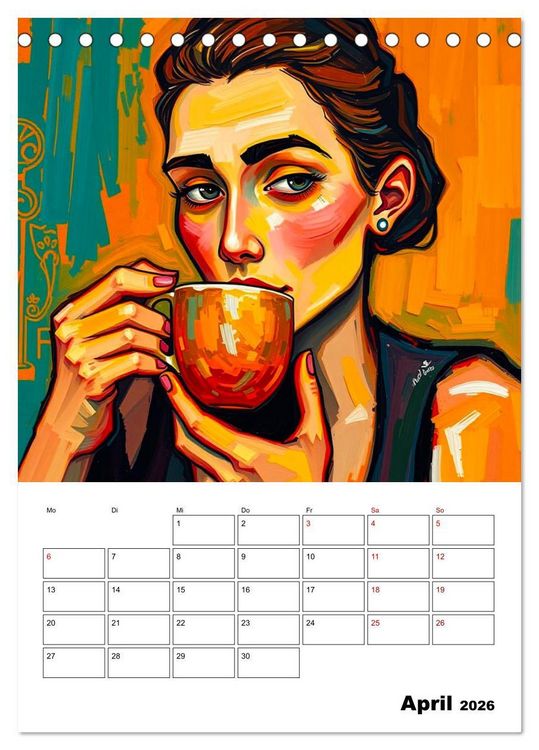 Produktbild: Kaffee trifft Kunst - Aromatische Pinselstriche (Tischkalender 2026 DIN A5 hoch), CALVENDO Monatskalender