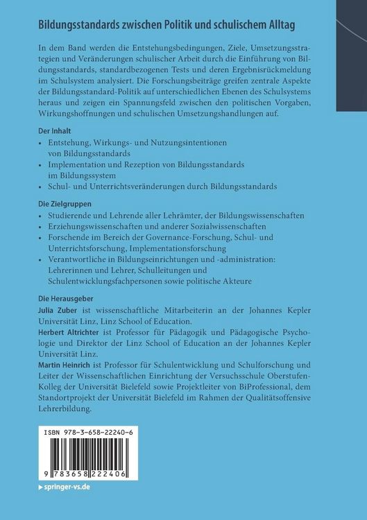 Produktbild: Bildungsstandards zwischen Politik und schulischem Alltag