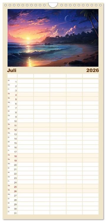 Produktbild: Familienplaner 2026 - Inspirierende Str&auml;nde mit 5 Spalten (Wandkalender, 21 x 45 cm) CALVENDO