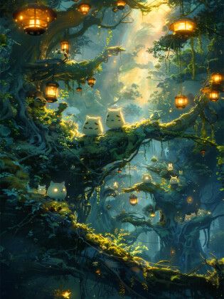 Produktbild: CALVENDO Puzzle Nachts im Wald - Waldgeister im Anime Stil | 1000 Teile Lege-Gr&ouml;&szlig;e 64x48cm Foto-Puzzle f&uuml;r gl&uuml;ckliche Stunden