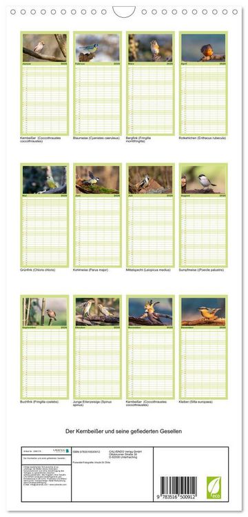 Produktbild: Familienplaner 2026 - Der Kernbei&szlig;er und seine gefiederten Gesellen mit 5 Spalten (Wandkalender, 21 x 45 cm) CALVENDO