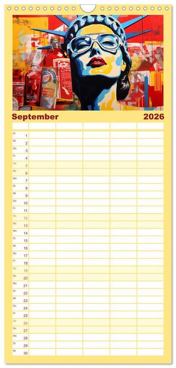Produktbild: Familienplaner 2026 - Pop-Art. Eine Reise in coolen Illustrationen mit 5 Spalten (Wandkalender, 21 x 45 cm) CALVENDO