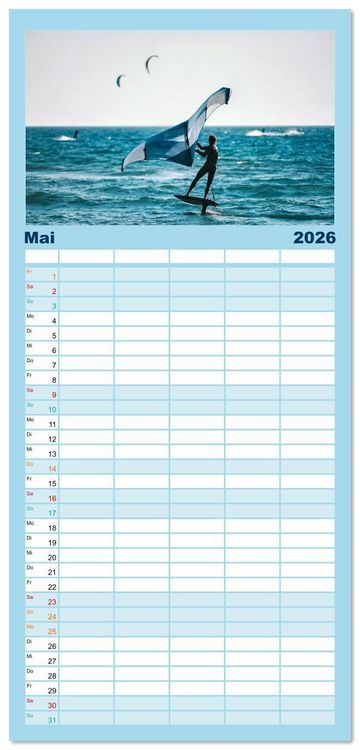 Produktbild: Familienplaner 2026 - Wingfoilen - fliegen &uuml;ber das Wasser mit 5 Spalten (Wandkalender, 21 x 45 cm) CALVENDO