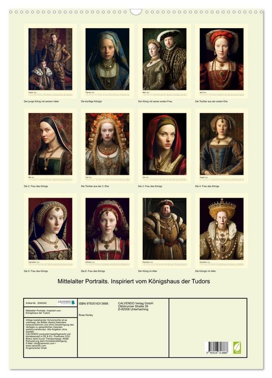 Produktbild: Mittelalter Portraits. Inspiriert vom K&ouml;nigshaus der Tudors (Wandkalender 2026 DIN A2 hoch), CALVENDO Monatskalender
