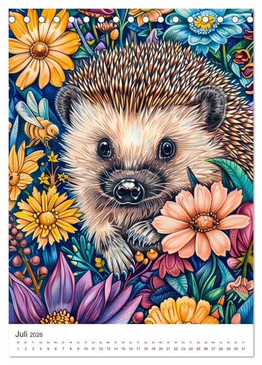 Produktbild: Tierkinder - Niedliche illustrierte Wildtiere in Wald und Flur (Tischkalender 2026 DIN A5 hoch), CALVENDO Monatskalender