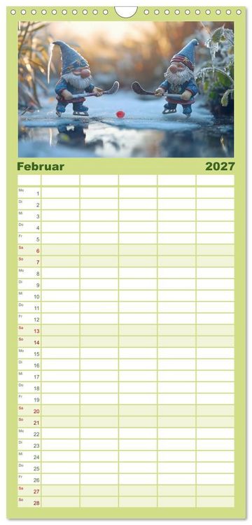 Produktbild: Familienplaner 2027 - Sportliche Gartenzwerge mit 5 Spalten (Wandkalender, 21 x 45 cm) CALVENDO