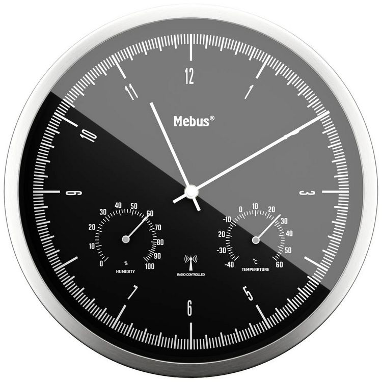 Produktbild: Mebus 19777 Funk Wanduhr 25cm x 50mm Silber Leisegang-Uhrwerk