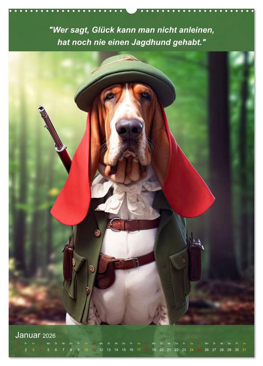 Produktbild: Lustige Jagdhunde mit J&auml;gerlatein (hochwertiger Premium Wandkalender 2026 DIN A2 hoch), Kunstdruck in Hochglanz