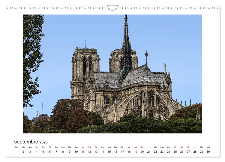 Produktbild: Notre-Dame de Paris en Cartoon (Calendrier mural 2026 DIN A3 vertical), CALVENDO calendrier mensuel