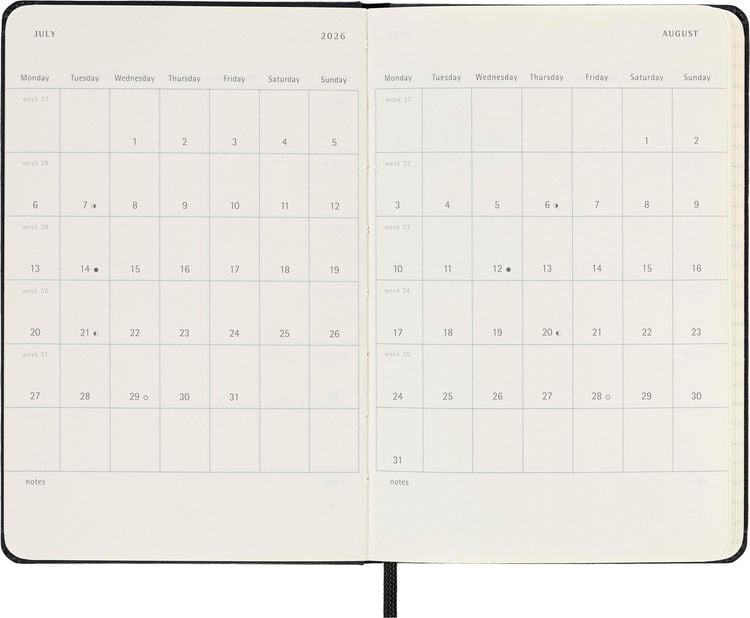 Produktbild: Moleskine 18 Monate Wochenkalender 2025/2026, P/A6, 1 Wo = 2 Seiten, Horizontal, Fester Einband, Schwarz