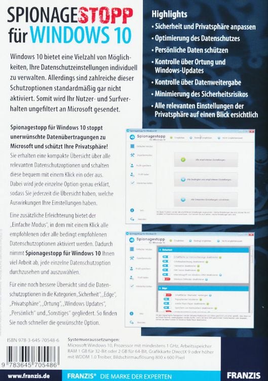 Produktbild: Spionagestopp für Windows 10