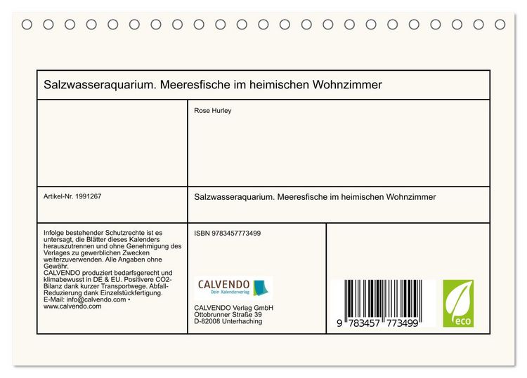 Produktbild: Salzwasseraquarium. Meeresfische im heimischen Wohnzimmer (Tischkalender 2026 DIN A5 quer), CALVENDO Monatskalender
