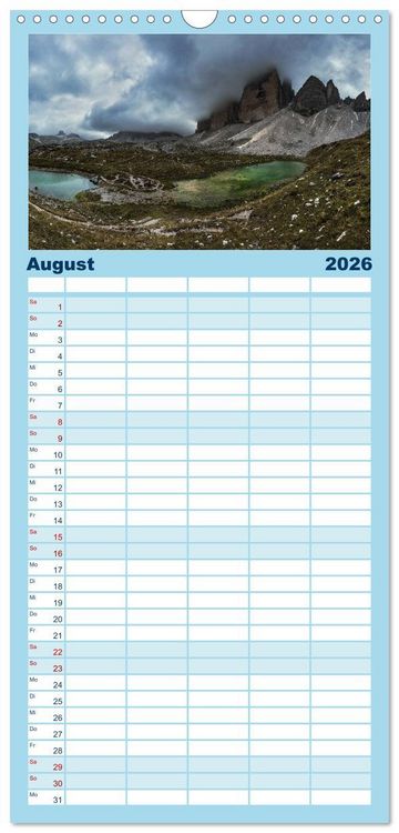 Produktbild: Familienplaner 2026 - Dolomiten - S&uuml;dtirol mit 5 Spalten (Wandkalender, 21 x 45 cm) CALVENDO