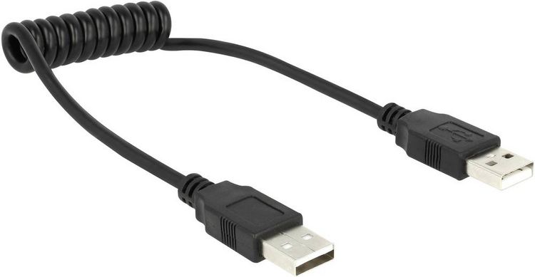 Produktbild: Delock USB-Kabel USB 2.0 USB-A Stecker, USB-A Stecker 0.60 m Schwarz Spiralkabel 1937078