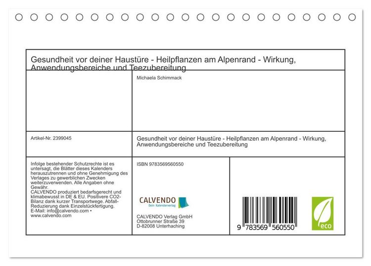 Produktbild: Gesundheit vor deiner Haust&uuml;re - Heilpflanzen am Alpenrand - Wirkung, Anwendungsbereiche und Teezubereitung (Tischkalender 2027 DIN A5 quer), CALVENDO Monatskalender