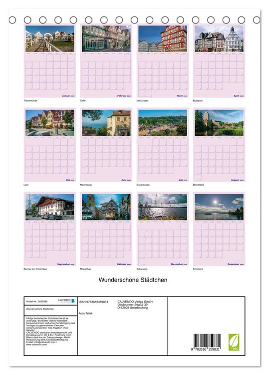 Produktbild: Wundersch&ouml;ne St&auml;dtchen (Tischkalender 2026 DIN A5 hoch), CALVENDO Monatskalender