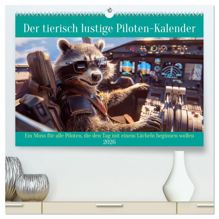 Produktbild: Der tierisch lustige Piloten-Kalender (hochwertiger Premium Wandkalender 2026 DIN A2 quer), Kunstdruck in Hochglanz