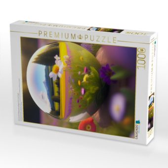 Produktbild: CALVENDO Puzzle Eine bunte Fr&uuml;hlingswiese spiegelt sich in einer Kugel. | 1000 Teile Lege-Gr&ouml;&szlig;e 64x48cm Foto-Puzzle f&uuml;r gl&uuml;ckliche Stunden