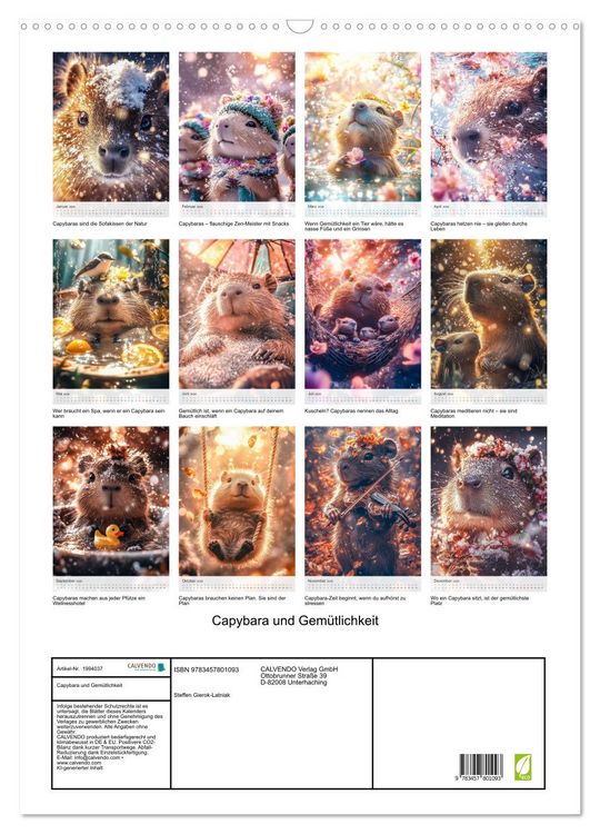 Produktbild: Capybara und Gem&uuml;tlichkeit (Wandkalender 2026 DIN A2 hoch), CALVENDO Monatskalender