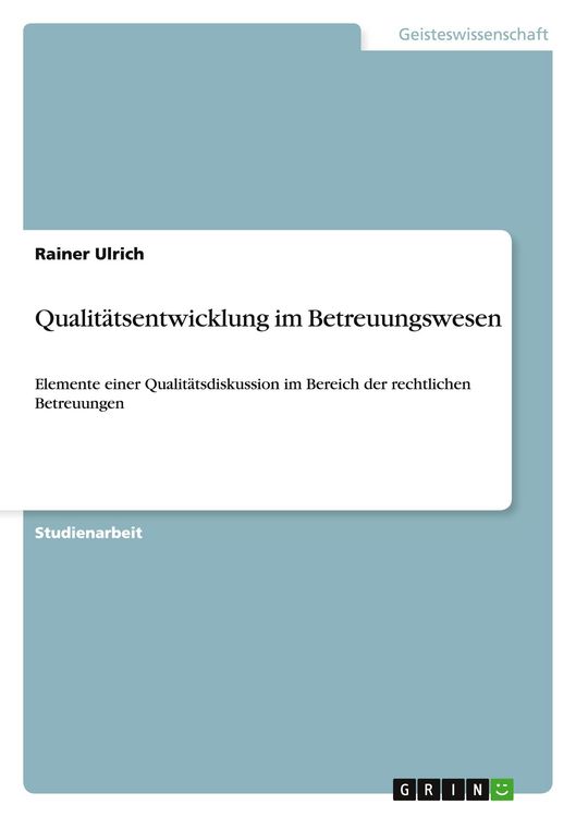 Produktbild: Qualit&auml;tsentwicklung im Betreuungswesen