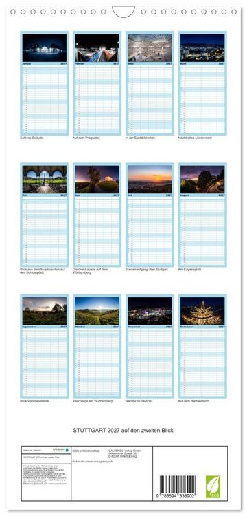 Produktbild: Familienplaner 2027 - STUTTGART 2027 auf den zweiten Blick mit 5 Spalten (Wandkalender, 21 x 45 cm) CALVENDO
